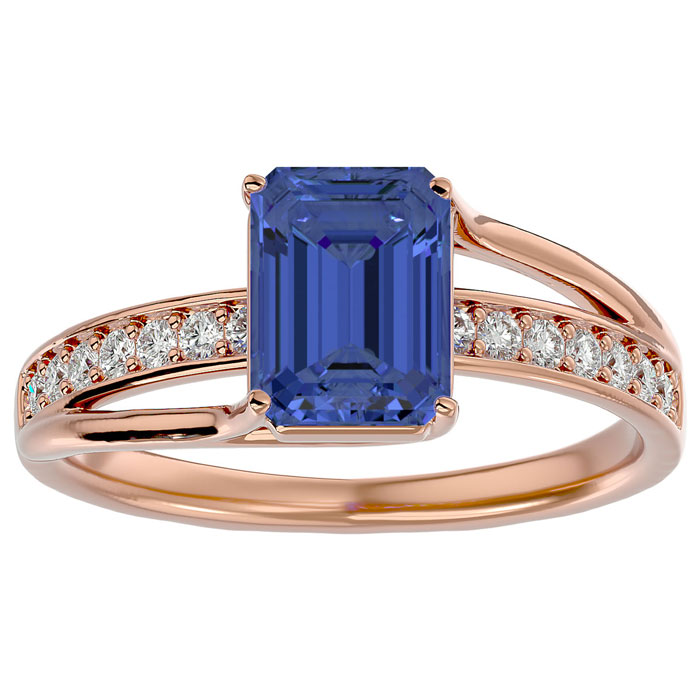 2 Carat Emerald Cut Tanzanite & 14 Diamond Ring in 14K Rose Gold (3.50 g), , Size 4 by SuperJeweler