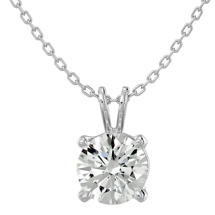 1 Carat Moissanite Necklace in Solid 14K White Gold (1 Gram), E/F Color, 18 Inch Chain in Sterling Silver by SuperJeweler