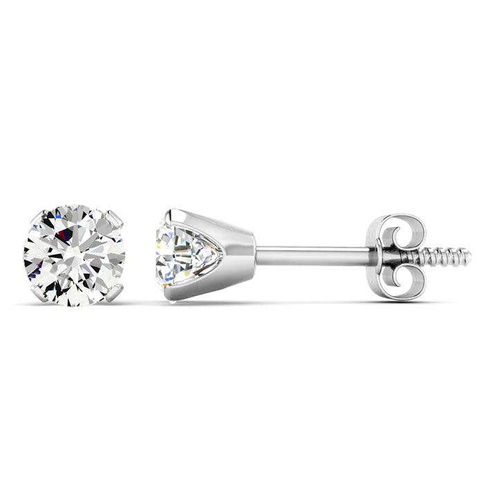 2.00 CTW DEW Round Forever One Moissanite Four Prong Screw-Back Earrings  14K White Gold