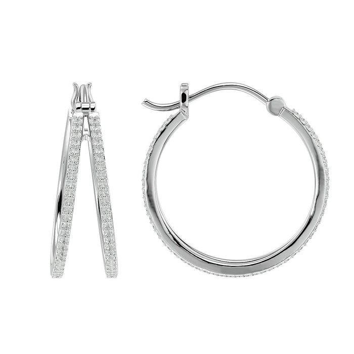 1 Carat Split Diamond Hoop Earrings in Sterling Silver, 3/4 Inch (, I1-I2) by SuperJeweler