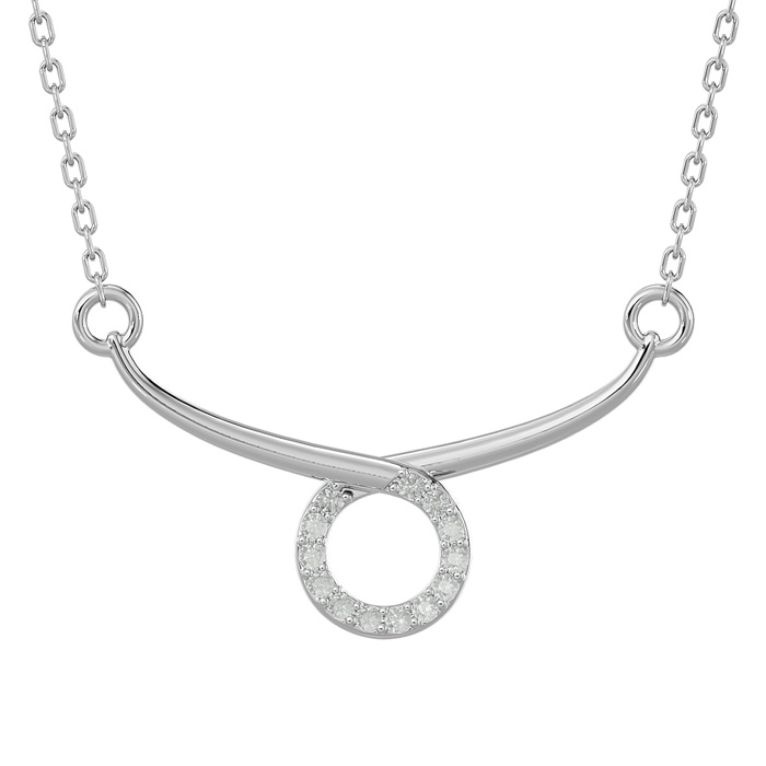 10 Diamond Circle Bar Necklace in Platinum Plated Brass, 18 Inches (Rose Cut Diamonds),  by SuperJeweler