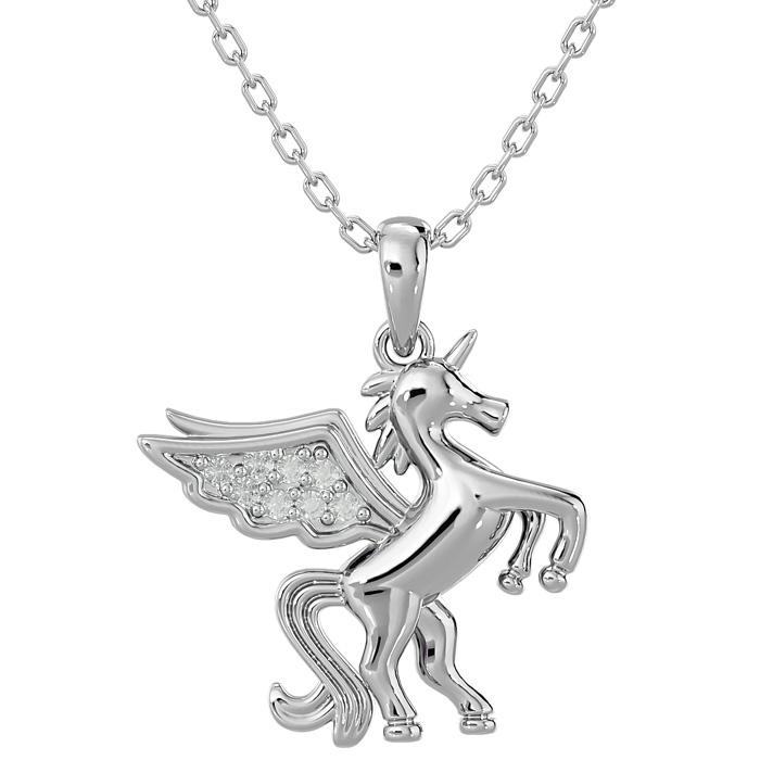 Diamond Accent Unicorn Necklace w/ Free Chain, 18 Inches (, I1-I2) by SuperJeweler