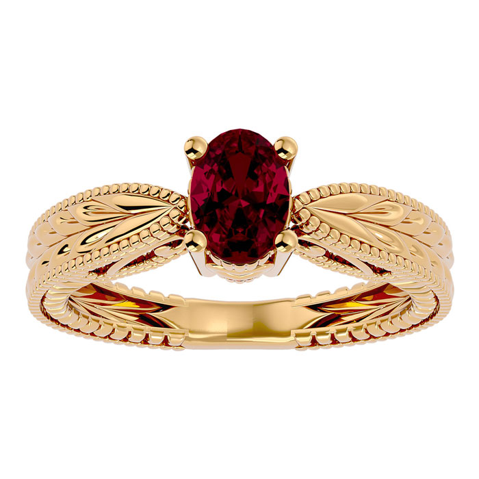 1 Carat Oval Shape Ruby Ring w/ Tapered Etched Band in 14K Yellow Gold (4 g), Size 4 by SuperJeweler