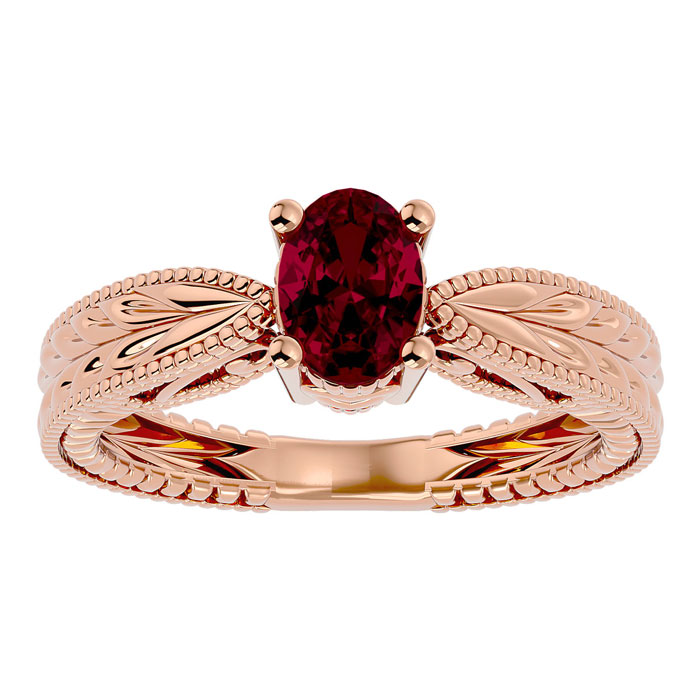 1 Carat Oval Shape Ruby Ring w/ Tapered Etched Band in 14K Rose Gold (4 g), Size 4 by SuperJeweler