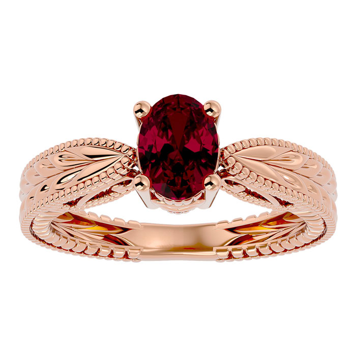 1.5 Carat Oval Shape Ruby Ring w/ Tapered Etched Band in 14K Rose Gold (5.30 g), Size 4 by SuperJeweler