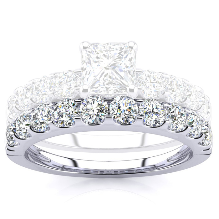 3/4 Carat Matching Wedding Band for a Princess Center Engagement Ring in 14K White Gold (3.0 g), , Size 4 by SuperJeweler