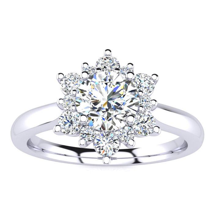 2 3/4 Carat Round Shape Flower Halo Moissanite Engagement Ring in 14K White Gold (5.30 g), E/F Color, Size 4 by SuperJeweler