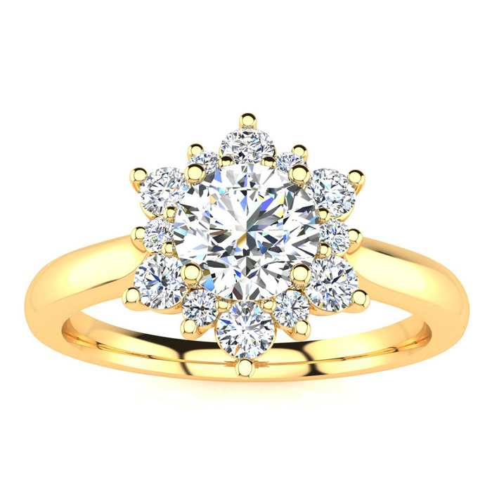 2 3/4 Carat Round Shape Flower Halo Moissanite Engagement Ring in 14K Yellow Gold (5.30 g), E/F Color, Size 4 by SuperJeweler