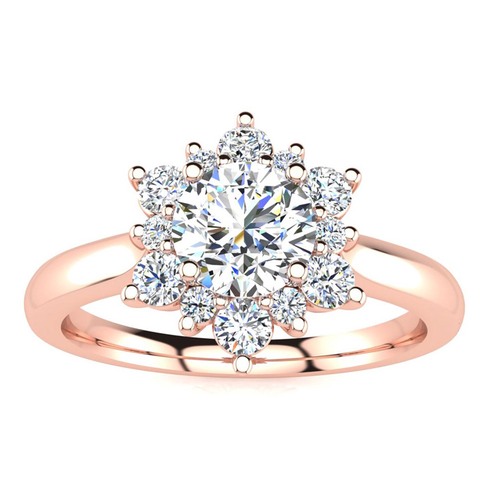 2 3/4 Carat Round Shape Flower Halo Moissanite Engagement Ring in 14K Rose Gold (5.30 g), E/F Color, Size 4 by SuperJeweler