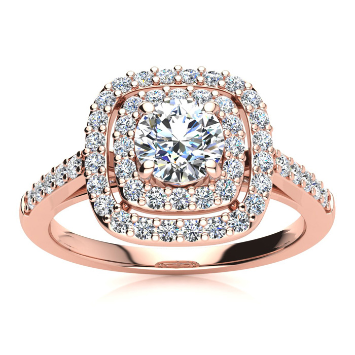 1 Carat Double Halo Diamond Engagement Ring in 14k Rose Gold (4 g) (, I1-I2 Clarity Enhanced), Size 4 by SuperJeweler