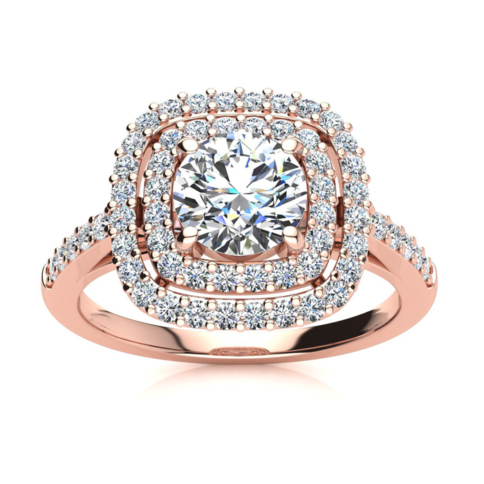 1.5 Carat Double Halo Diamond Engagement Ring in 14k Rose Gold (5 g) (, I1-I2 Clarity Enhanced), Size 4 by SuperJeweler