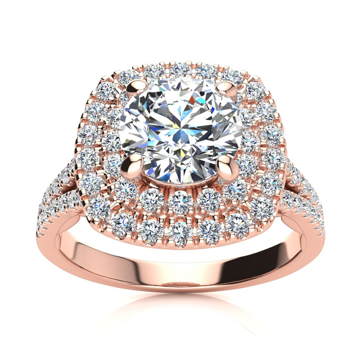 1.25 Carat Double Halo Diamond Engagement Ring in 14K Rose Gold (5.70 g) (, I1-I2 Clarity Enhanced), Size 4 by SuperJeweler