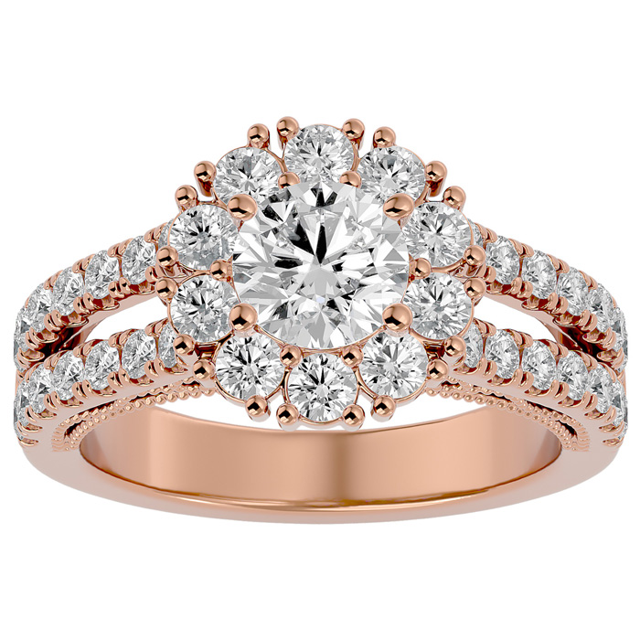 2 1/4 Carat Moissanite Halo Engagement Ring in 14K Rose Gold (6.40 g), E/F Color, Size 4 by SuperJeweler