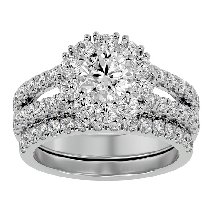 2.5 Carat Shape Diamond Bridal Ring Set in 14K White Gold (8.60 g) (