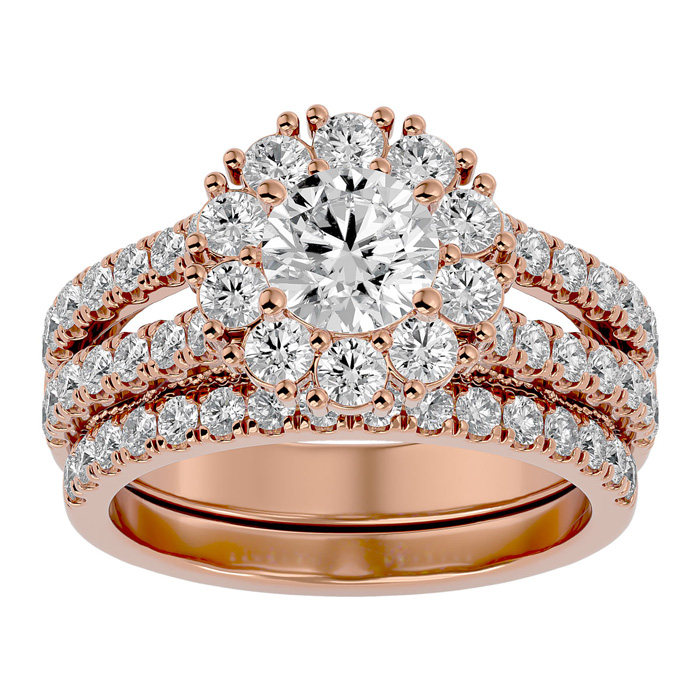 2.5 Carat Shape Diamond Bridal Ring Set in 14K Rose Gold (8.60 g) (