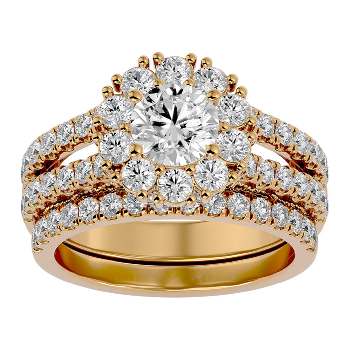 2.5 Carat Shape Diamond Bridal Ring Set in 14K Yellow Gold (8.60 g) (