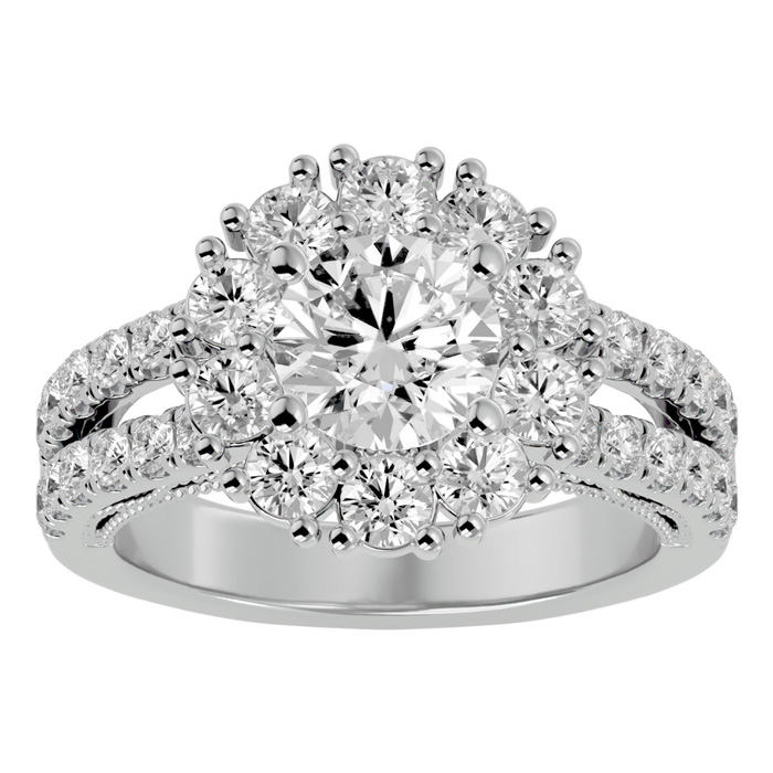 3 Carat Moissanite Halo Engagement Ring in 14K White Gold (6.70 g), E/F Color, Size 4 by SuperJeweler