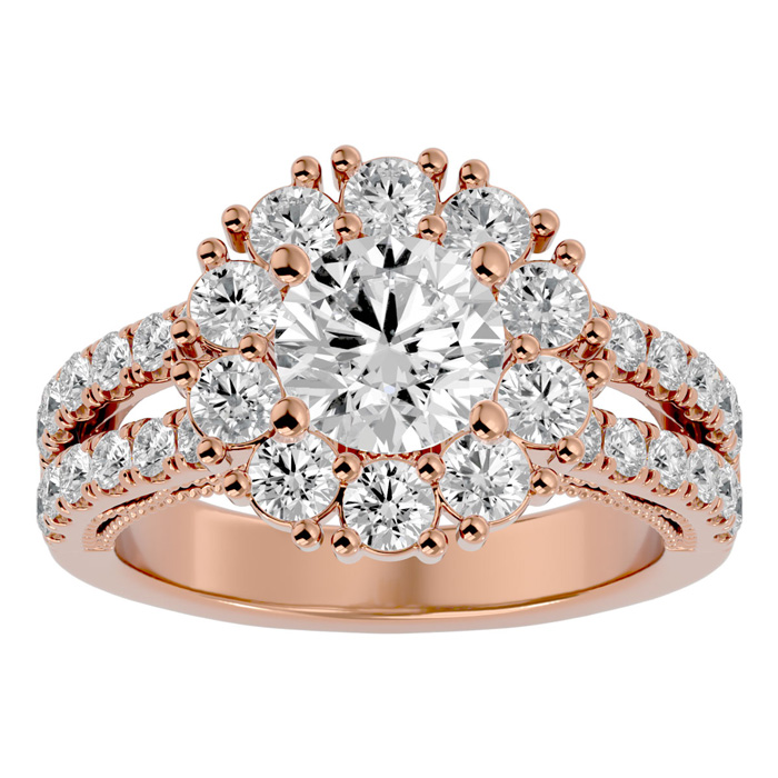 3 Carat Moissanite Halo Engagement Ring in 14K Rose Gold (6.70 g), E/F Color, Size 4 by SuperJeweler