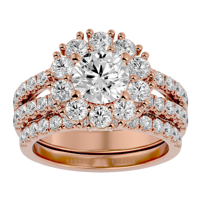 3 1/2 Carat Moissanite Bridal Ring Set in 14K Rose Gold (8.90 g), E/F Color, Size 4 by SuperJeweler