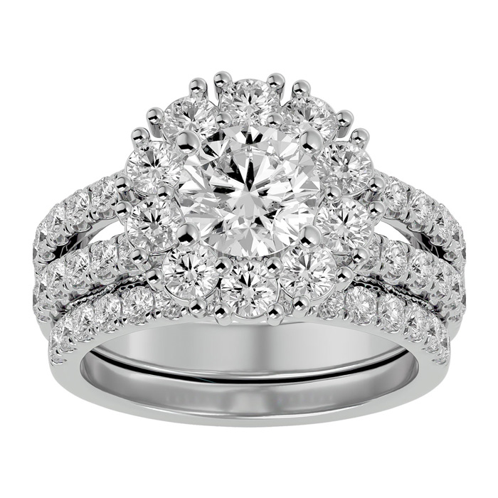 3 1/2 Carat Shape Diamond Bridal Ring Set in 14K White Gold (8.90 g) (  SI2-I1)  Size 6 by SuperJeweler