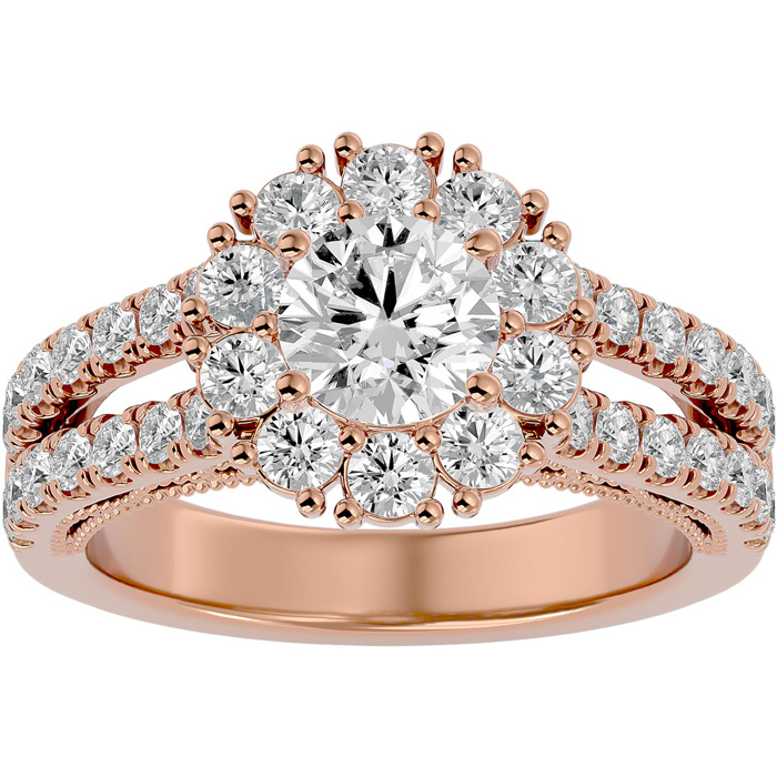 4 Carat Moissanite Halo Engagement Ring in 14K Rose Gold (8.20 g), E/F Color, Size 4 by SuperJeweler