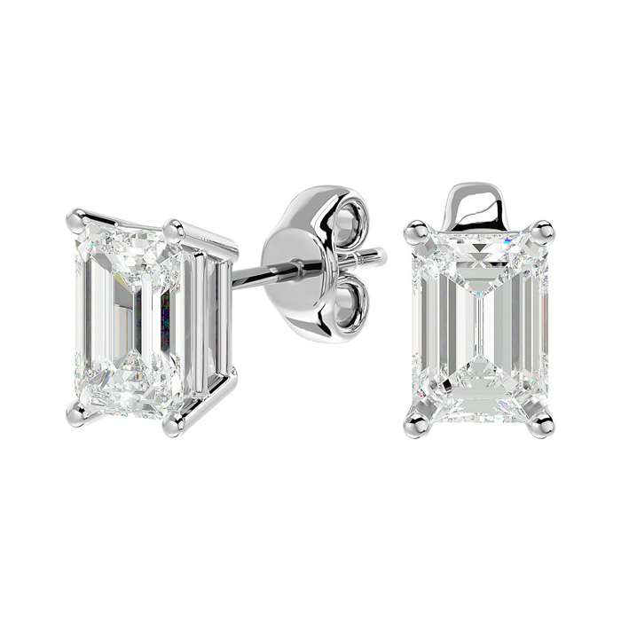 1.5 Carat Emerald Shape Moissanite Stud Earrings in 14K White Gold, E/F Color by SuperJeweler