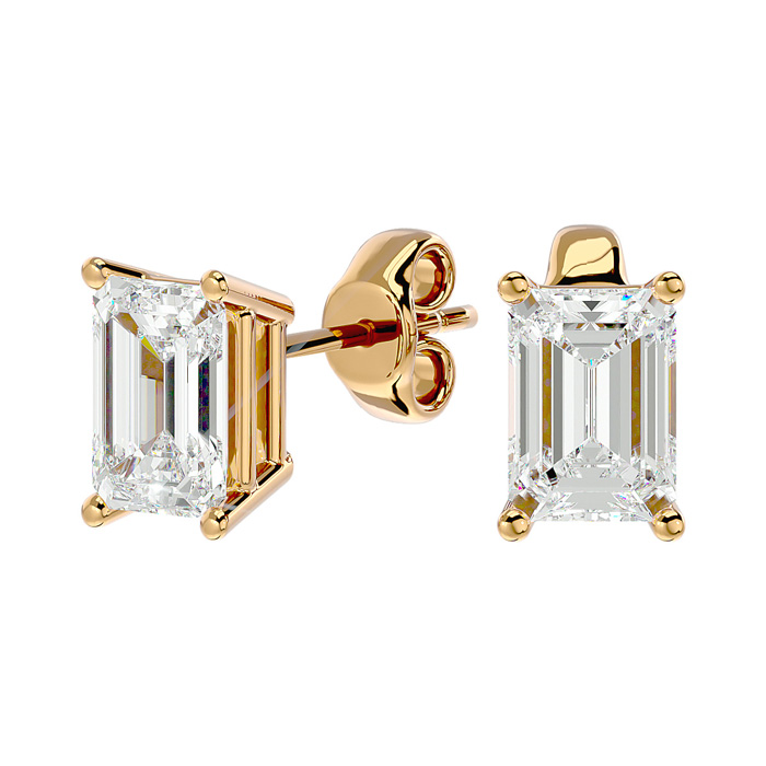 1.5 Carat Emerald Shape Moissanite Stud Earrings in 14K Yellow Gold, E/F Color by SuperJeweler