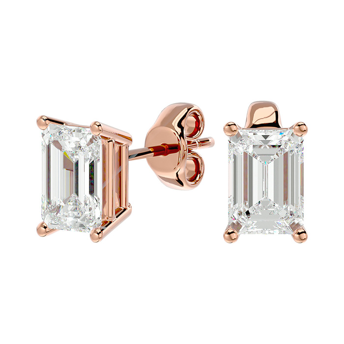 1.5 Carat Emerald Shape Moissanite Stud Earrings in 14K Rose Gold, E/F Color by SuperJeweler