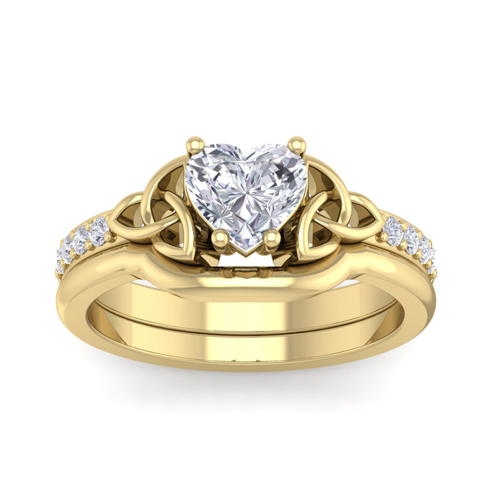 1 Carat Heart Shape Moissanite Claddagh Bridal Ring Set in 14K Yellow Gold (6.30 g), E/F Color, Size 4 by SuperJeweler