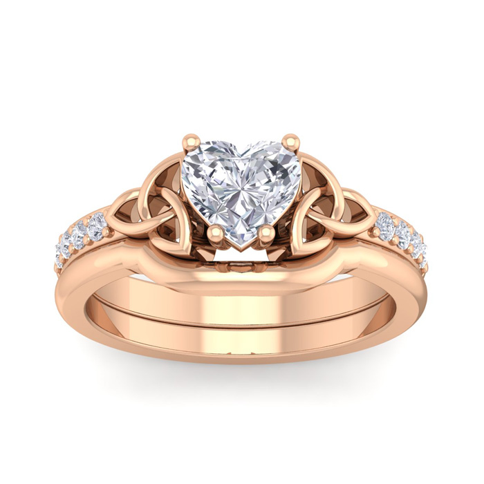 1 Carat Heart Shape Moissanite Claddagh Bridal Ring Set in 14K Rose Gold (6.30 g), E/F Color, Size 4 by SuperJeweler