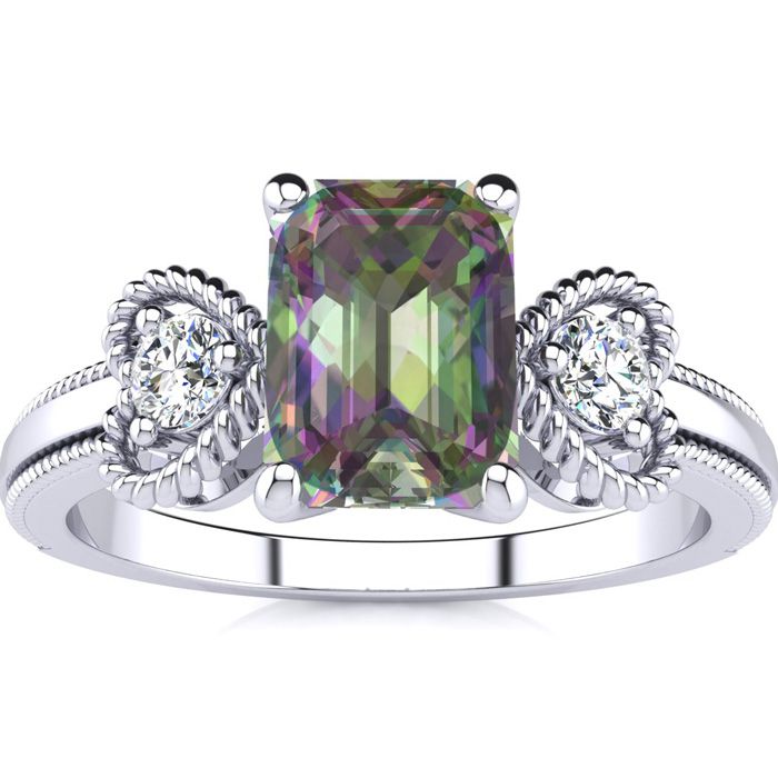 1 Carat Mystic Topaz & Two Diamond Heart Ring in 1.4 Karat White Gold (2.8 g)â¢, , Size 4 by SuperJeweler