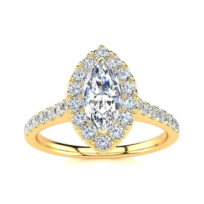 1 Carat Marquise Halo Diamond Engagement Ring in 14K Yellow Gold (, SI2-I1), Size 5.5 by SuperJeweler
