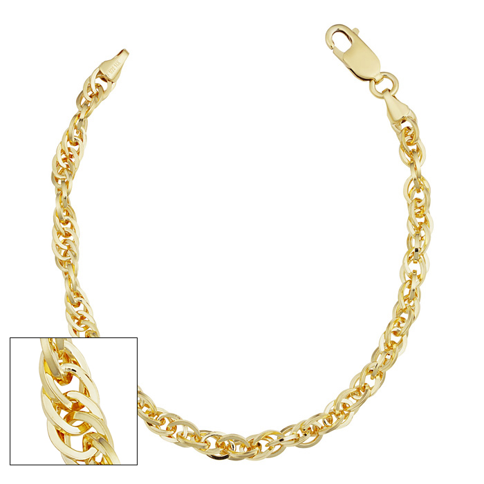 5.2mm Double Cable Link Chain Bracelet, 7.5 Inches, Yellow Gold (7.10 g) by SuperJeweler