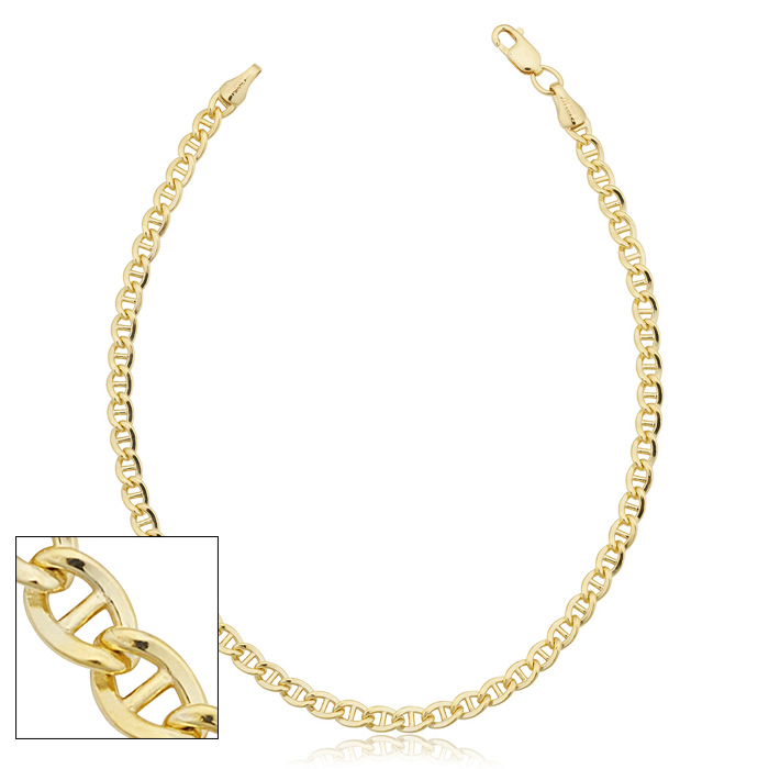 3.4mm Mariner Link Chain Bracelet, 8.5 Inches, Yellow Gold (3.80 g) by SuperJeweler