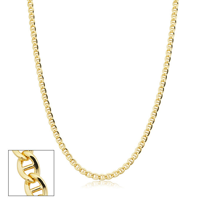 3.4mm Mariner Link Chain Necklace, 24 Inches, Yellow Gold (10.50 g) by SuperJeweler