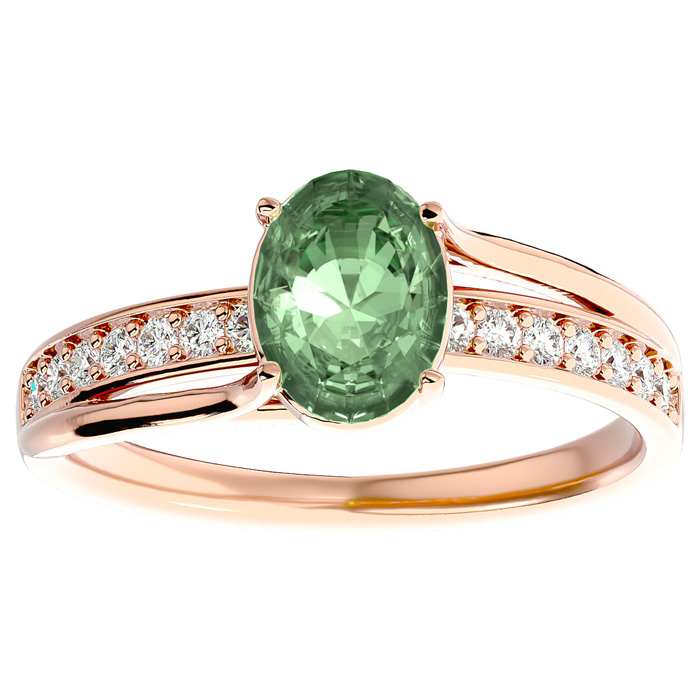 1.25 Carat Oval Shape Green Amethyst & 14 Diamond Ring in 14K Rose Gold (3.50 g), , Size 4 by SuperJeweler