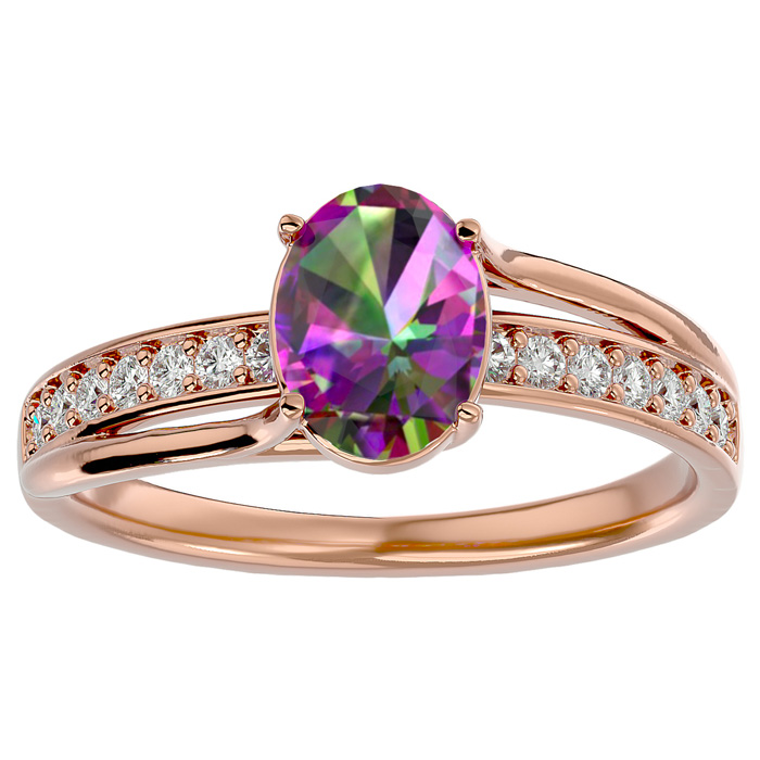 1.25 Carat Oval Shape Mystic Topaz & 14 Diamond Ring in 14K Rose Gold (3.50 g), , Size 4 by SuperJeweler