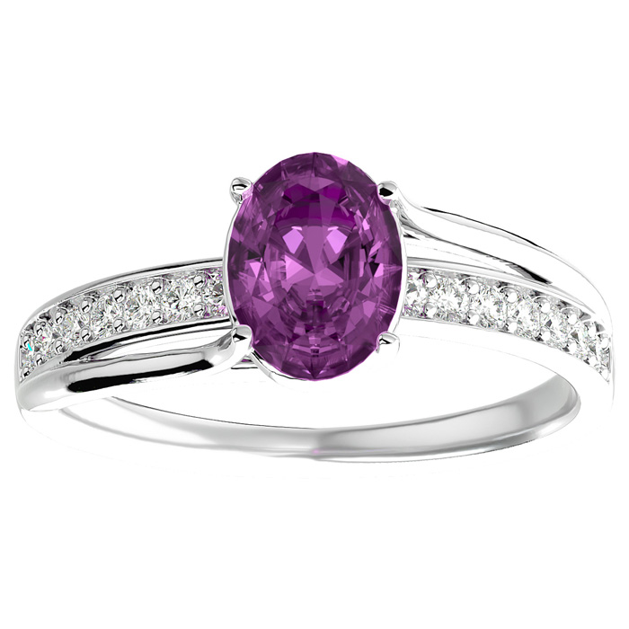 1 3/4 Carat Oval Shape Pink Topaz & 14 Diamond Ring in 14K White Gold (3.50 g), , Size 4 by SuperJeweler