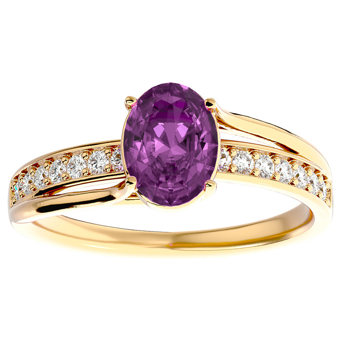 1 3/4 Carat Oval Shape Pink Topaz & 14 Diamond Ring in 14K Yellow Gold (3.50 g), , Size 4 by SuperJeweler