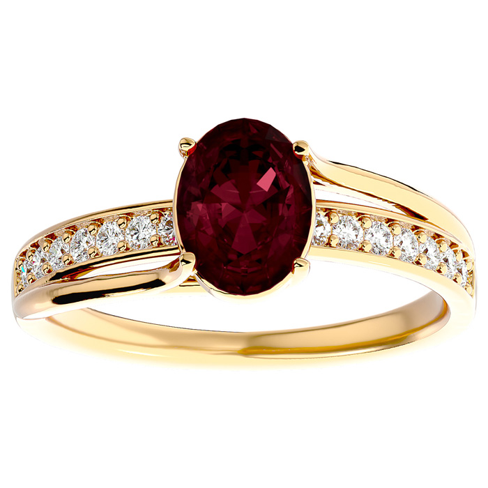 1 3/4 Carat Oval Shape Garnet & 14 Diamond Ring in 14K Yellow Gold (3.50 g), , Size 4 by SuperJeweler