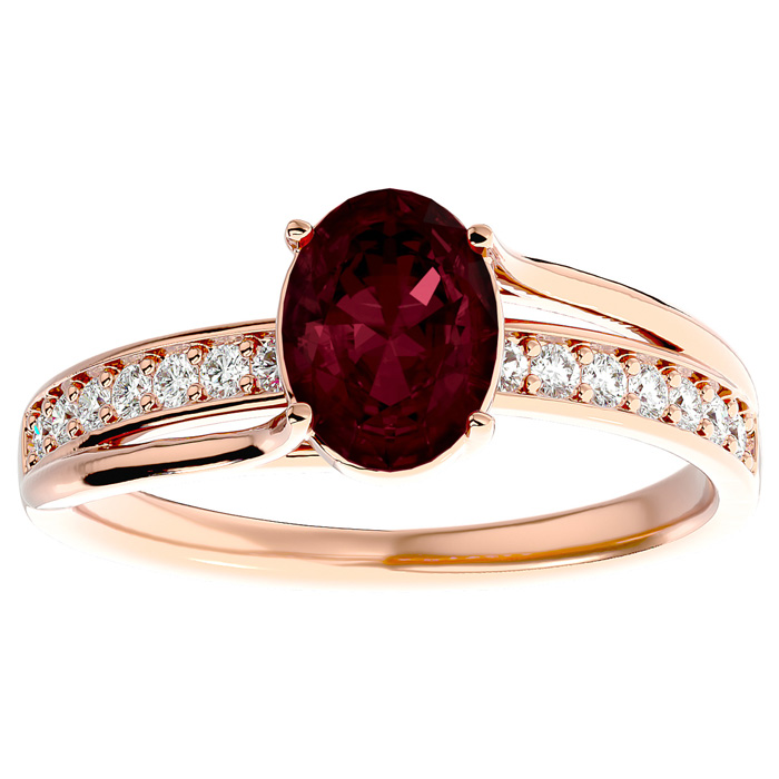 1 3/4 Carat Oval Shape Garnet & 14 Diamond Ring in 14K Rose Gold (3.50 g), , Size 4 by SuperJeweler