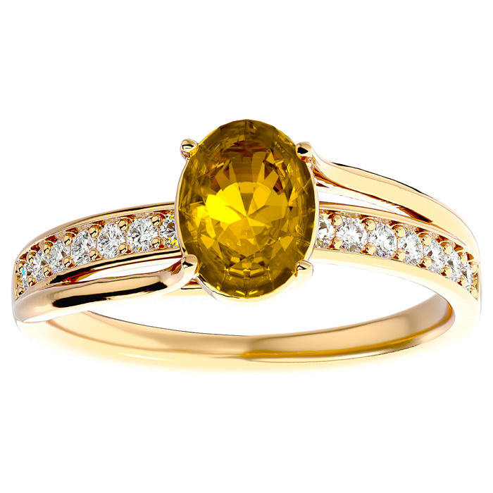 1.25 Carat Oval Shape Citrine & 14 Diamond Ring in 14K Yellow Gold (3.50 g), , Size 4 by SuperJeweler