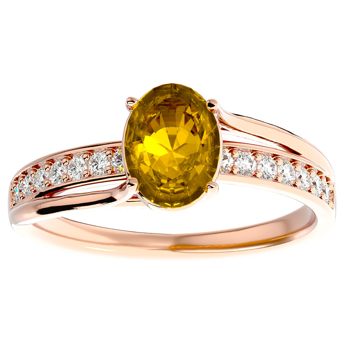 1.25 Carat Oval Shape Citrine & 14 Diamond Ring in 14K Rose Gold (3.50 g), , Size 4 by SuperJeweler