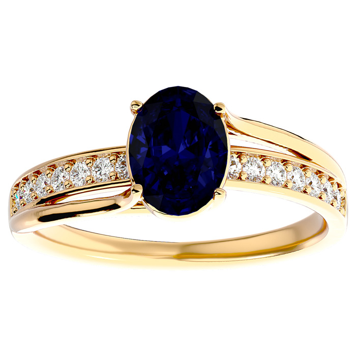 1 3/4 Carat Oval Shape Sapphire & 14 Diamond Ring in 14K Yellow Gold (3.50 g), , Size 4 by SuperJeweler