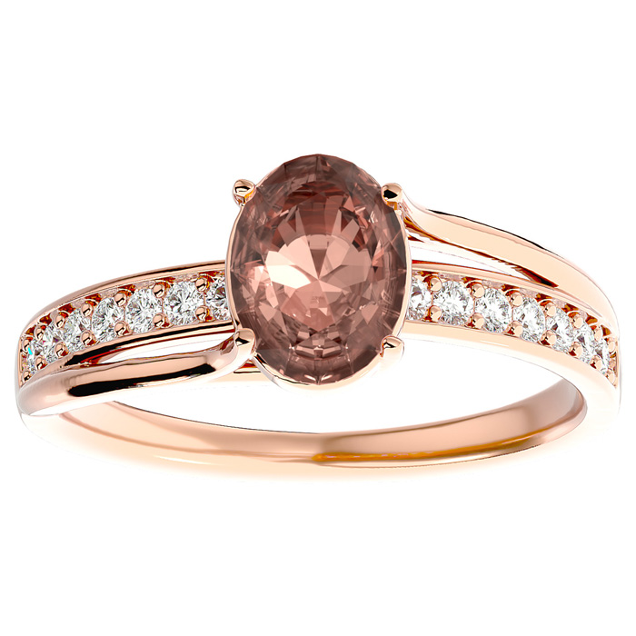 1 1/3 Carat Oval Shape Morganite & 14 Diamond Ring in 14K Rose Gold (3.50 g), , Size 4 by SuperJeweler