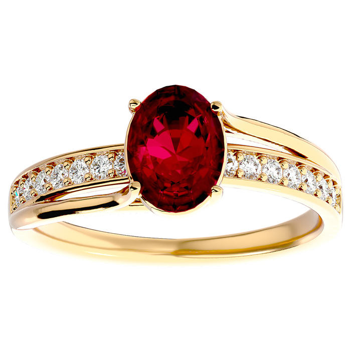 1 3/4 Carat Oval Shape Ruby & 14 Diamond Ring in 14K Yellow Gold (3.50 g), , Size 4 by SuperJeweler