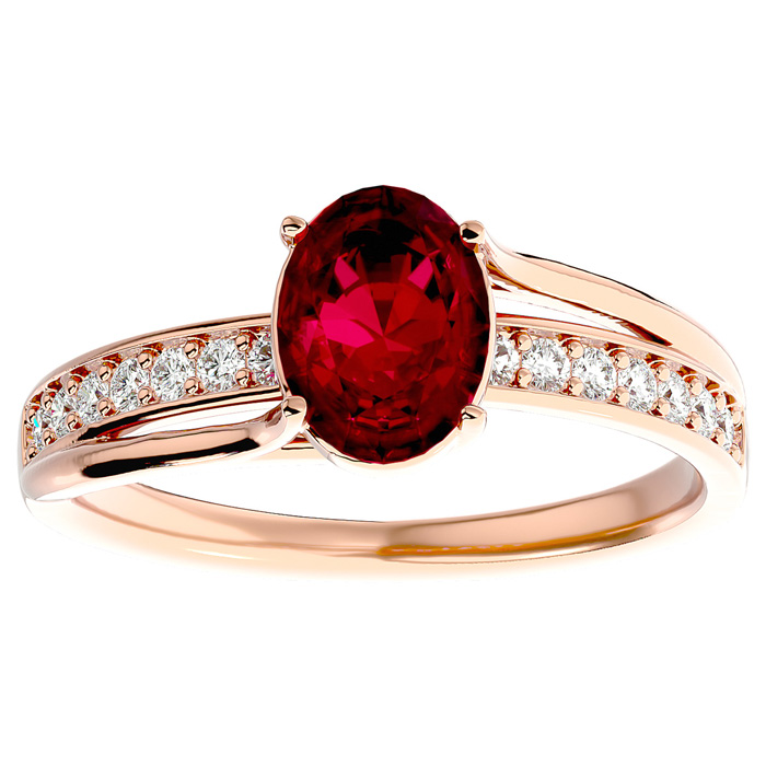 1 3/4 Carat Oval Shape Ruby & 14 Diamond Ring in 14K Rose Gold (3.50 g), , Size 4 by SuperJeweler