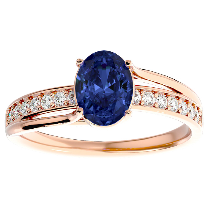 1.5 Carat Oval Shape Tanzanite & 14 Diamond Ring in 14K Rose Gold (3.50 g), , Size 4 by SuperJeweler