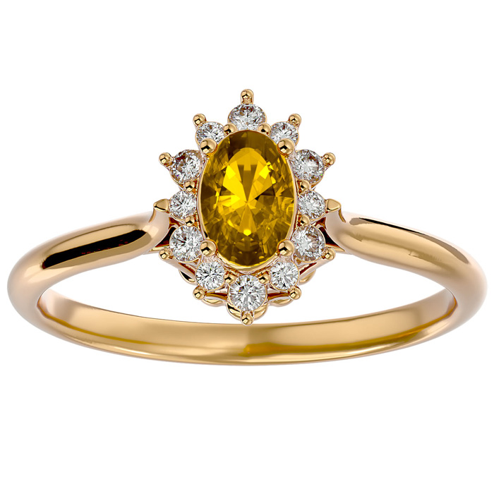 2/3 Carat Oval Shape Citrine & Halo 12 Diamond Ring in 14K Yellow Gold (2.80 g), , Size 4 by SuperJeweler