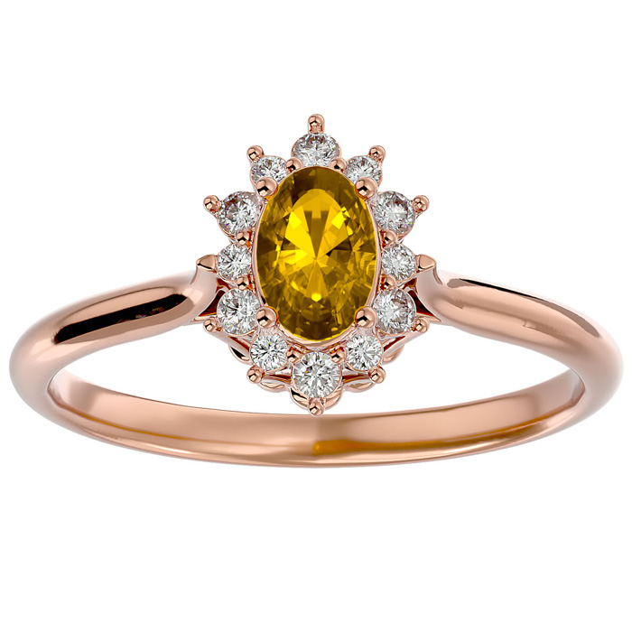 2/3 Carat Oval Shape Citrine & Halo 12 Diamond Ring in 14K Rose Gold (2.80 g), , Size 4 by SuperJeweler